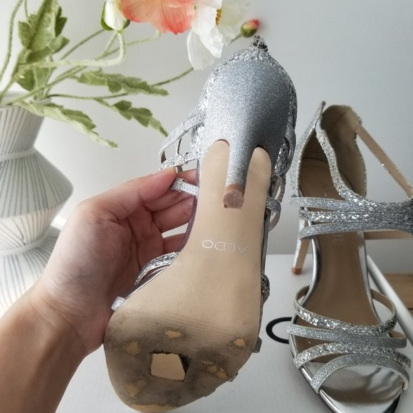 Aldo Silver Strappy Leather Heeled Sandals - Picture 7 of 7